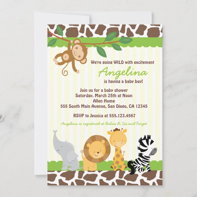Safari Jungle Monkey Baby Shower Invitations (Front)