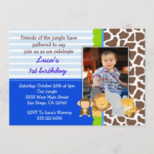 Safari Jungle Monkey photo Invitations d'anniversa