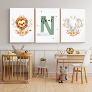 Safari Jungle Nursery Set with Name Initial Green