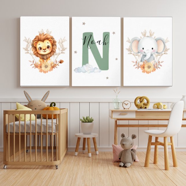 Safari Jungle Nursery Set with Name Initial Green (Créateur téléchargé)