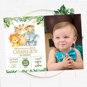 Safari Jungle Party Tropical Greenery Birthday Invitation