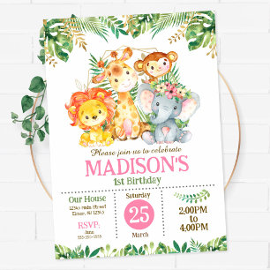 Safari Jungle Party Tropical Greenery Birthday  Invitation