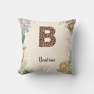 Safari Jungle Personalized Name Monogram B Nursery Throw Pillow