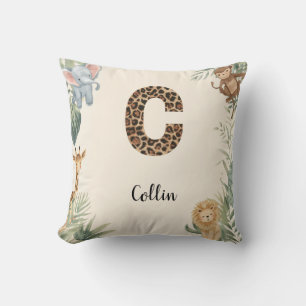 Safari Jungle Personalized Name Monogram C Nursery Throw Pillow