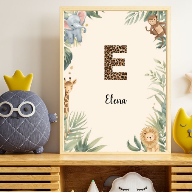Safari Jungle Personalized Name Monogram E Nursery Poster (Creator Uploaded)