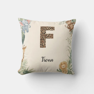 Safari Jungle Personalized Name Monogram F Nursery Throw Pillow