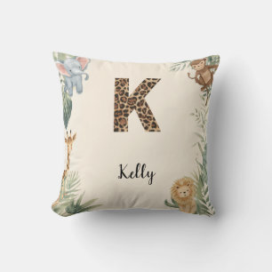 Safari Jungle Personalized Name Monogram K Nursery Throw Pillow