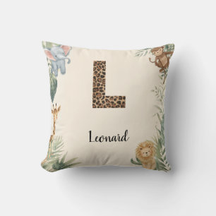Safari Jungle Personalized Name Monogram L Nursery Throw Pillow