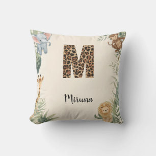Safari Jungle Personalized Name Monogram M Nursery Throw Pillow