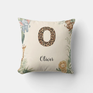 Safari Jungle Personalized Name Monogram O Nursery Throw Pillow
