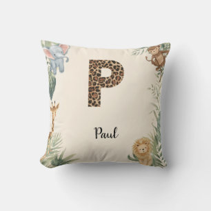 Safari Jungle Personalized Name Monogram P Nursery Throw Pillow