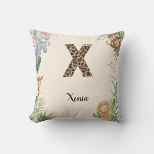Safari Jungle Personalized Name Monogram X Nursery Throw Pillow