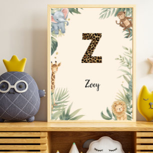 Safari Jungle Personalized Name Monogram Z Nursery Poster
