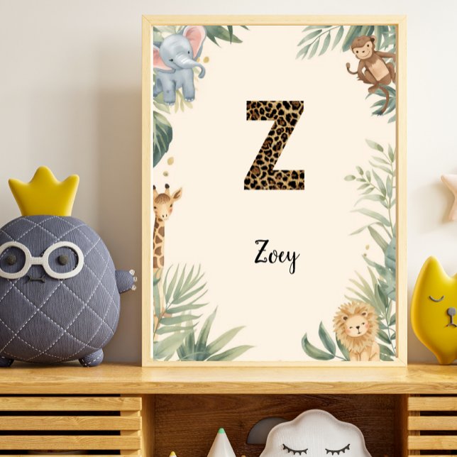 Safari Jungle Personalized Name Monogram Z Nursery Poster (Creator Uploaded)