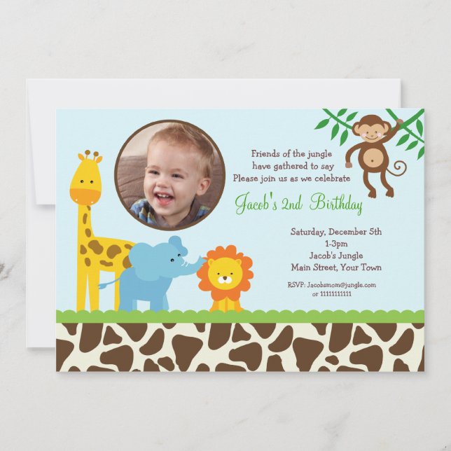 Safari Jungle Photo Birthday Invitations (Front)