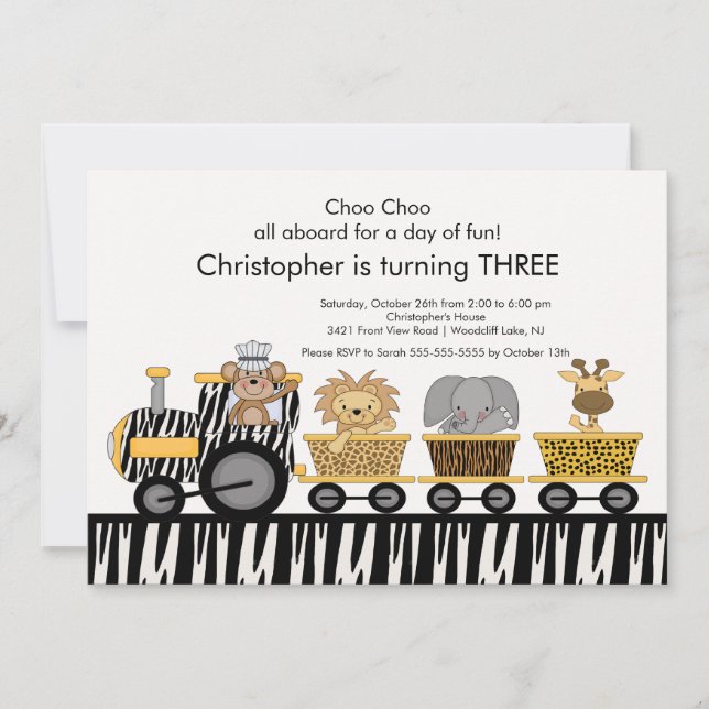 Safari Jungle Train Birthday Invitation (Front)