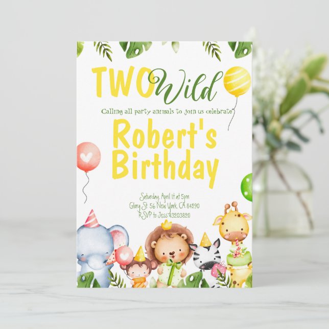 Safari Jungle Two Wild Birthday Invitation  (Standing Front)