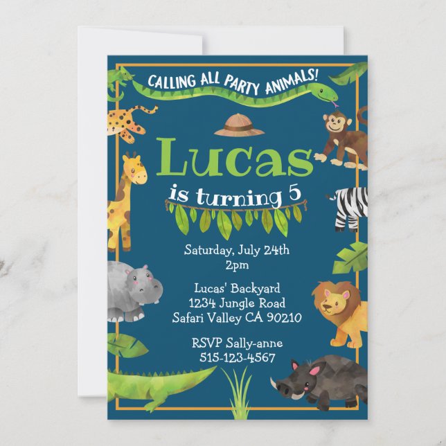 Safari Jungle Wild One Animal Birthday Party Invitation (Front)