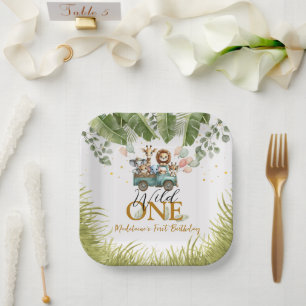 Safari Jungle Wild One First Birthday Square Paper Plate