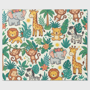 Safari Jungle Wrapping Paper – Cute Elephant Lion