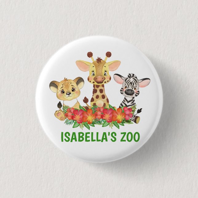 Safari Jungle Zoo Animal Colourful Personalized  1 Inch Round Button (Front)