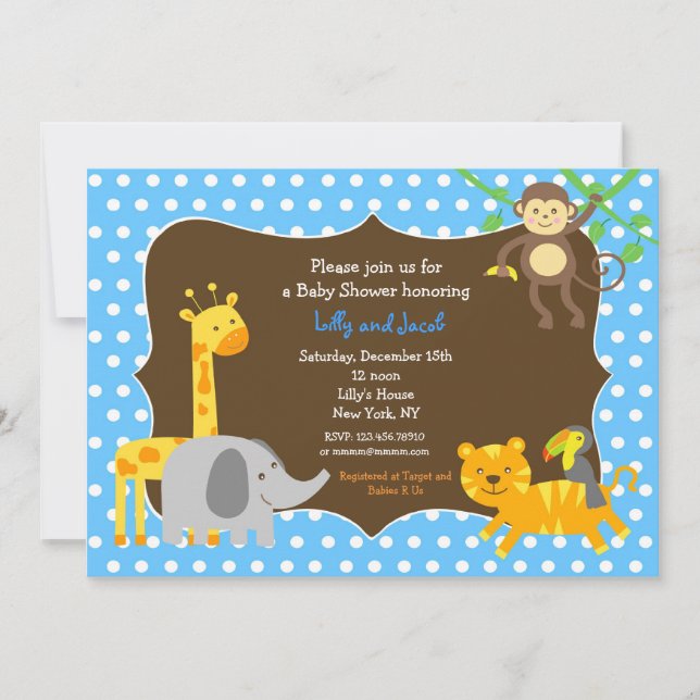 Safari Jungle Zoo Animals Baby Shower Invitation (Front)