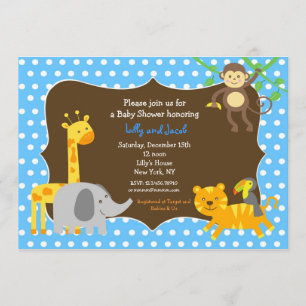 Safari Jungle Zoo Animals Baby Shower Invitation
