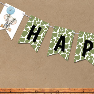 Safari Jungle Zoo Animals Elephant Balloon  Bunting Flags