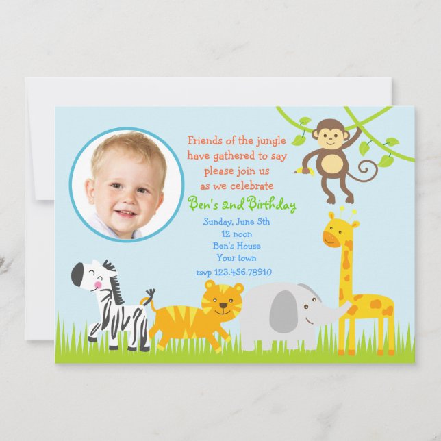 Safari Jungle Zoo Animaux Invitations d'anniversai (Devant)