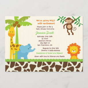 Safari Jungle Zoo Baby Shower Invitations