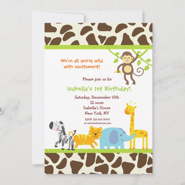 Safari Jungle Zoo Birthday invitations (Front)