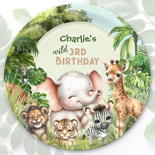Safari Jungle ZOO Cute Animals Wild 3rd Birthday Paper Plate