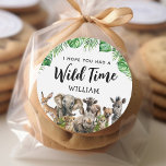 Safari Kids Birthday Thank You Classic Round Sticker<br><div class="desc">Treat your little safari explorer to a unique and original birthday celebration they won't soon forget with these specially designed Safari Kids Birthday Thank You Stickers. Featuring vibrant watercolor zoo animals, lush tropical rainforest foliage, and the saying 'I hope you had a wild time!' personalized with your child's name, these...</div>