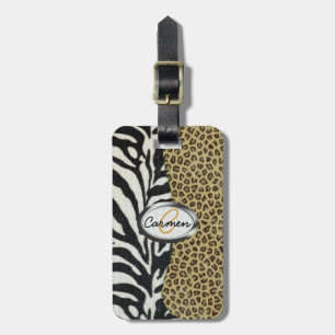 Safari Leopard and Zebra Print Monogram Luggage Tag