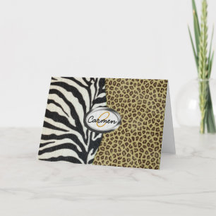 Safari Leopard and Zebra Print Monogram Note Card