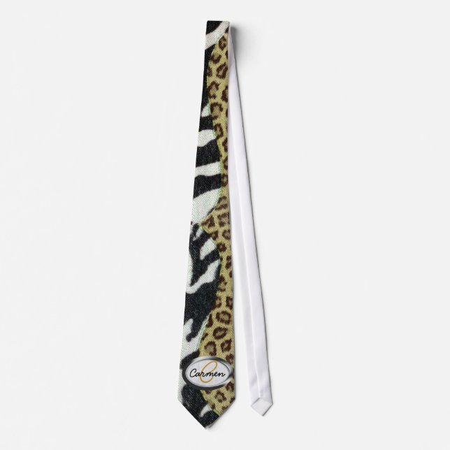Safari Leopard and Zebra Print Monogram Tie (Front)