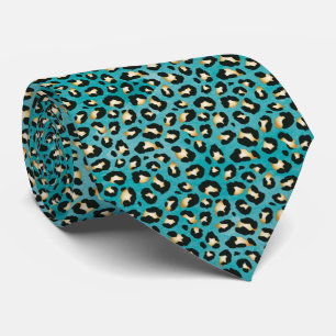 Safari Leopard Print Teal Rosettes Tie