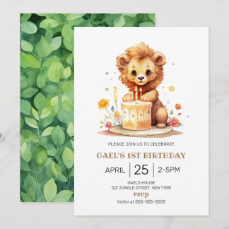 Safari Lion 1st Birthday Invitation