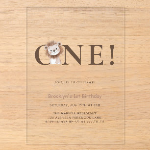 Safari Lion Themed with Photo 1st Birthday Acrylic Invitations