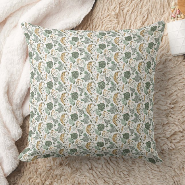 Safari Lion & Tropical Leaves Pattern Throw Pillow (Blanket)