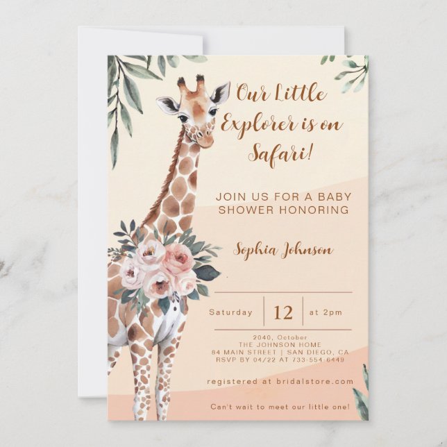 Safari Little Explorer Giraffe Baby Shower  Invitation (Front)