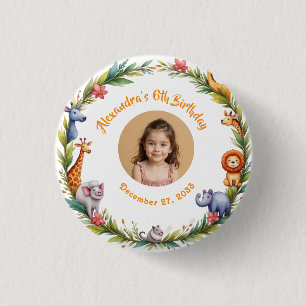 Safari Modern Kids Photo Pink Birthday Party 1 Inch Round Button