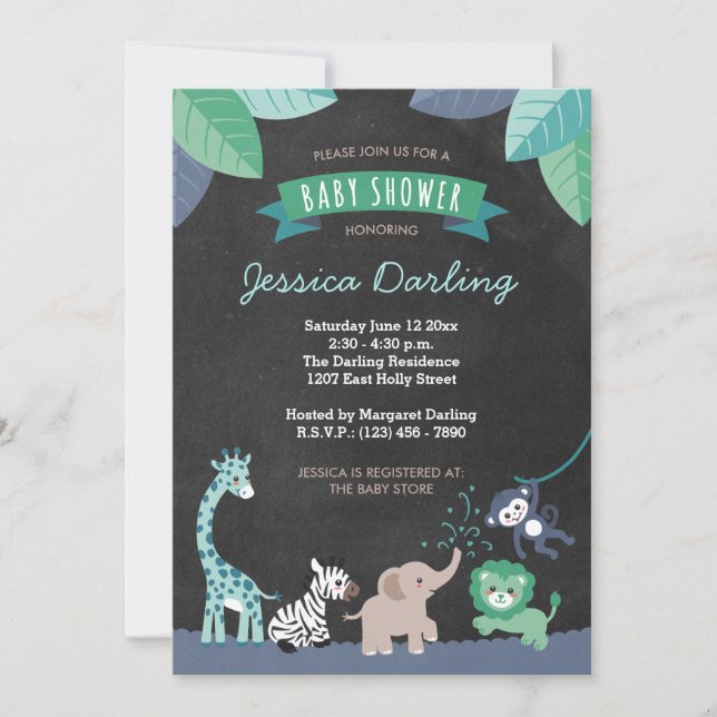 Safari moderne Jungle Baby Boy Shower Invitations (Devant)