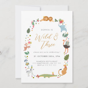 Safari moderne Wild Trois 3e Invitation anniversai