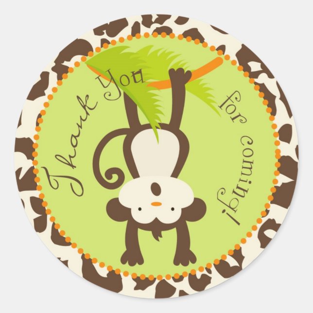 Safari Monkey Animal Print Baby Shower Classic Round Sticker (Front)