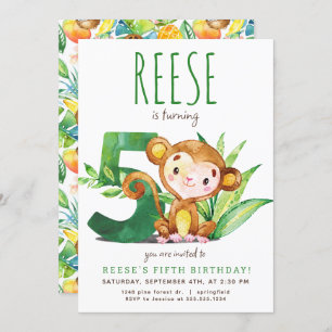 Safari Monkey cinquième invitation anniversaire