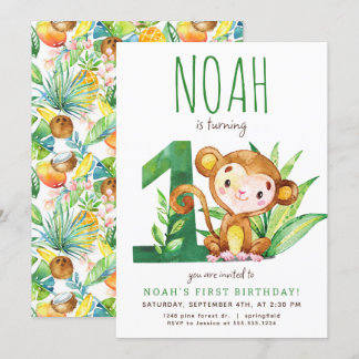 Safari Monkey First Birthday Invitation