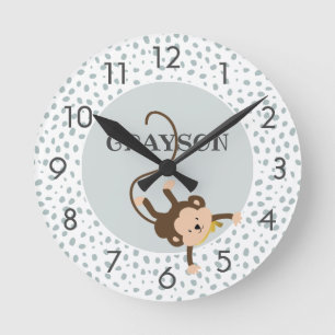 Safari Monkey Grey Personalized Round Clock