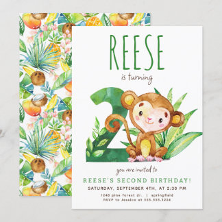 Safari Monkey Second Birthday Invitation