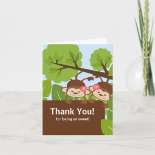 Safari Monkey Twins Baby Shower Thank You Card